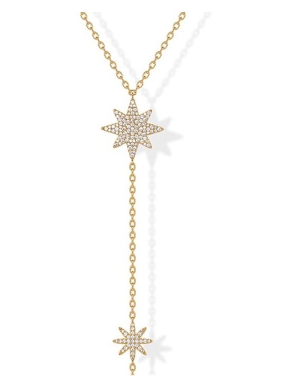 Gold Star Lariat Necklace with Pavé Crystals